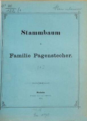 Stammbaum der Familie Pagenstecher, 1
