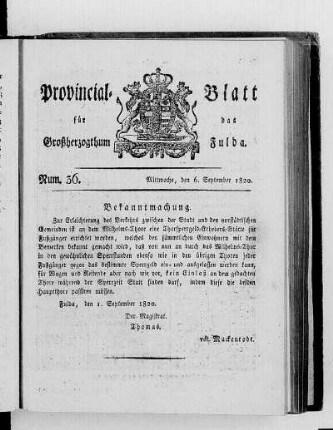 Num. 36, Ausgabe vom 6. September 1820