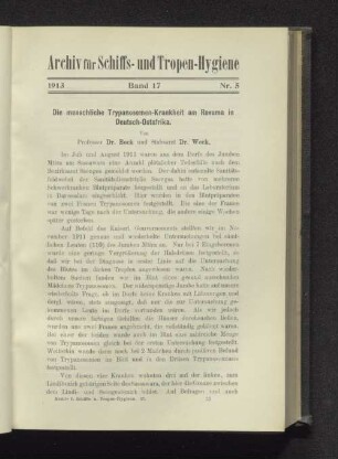 Die menschliche Trypanosomen-Krankheit am Rovuma in Deutsch-Ostafrika