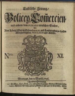 Nro. XI, Montags, den 12. Martii 1736