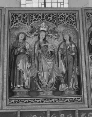 Madonna mit Kind auf der Mondsichel umgeben von Johannes dem Evangelisten und der heiligen Katharina