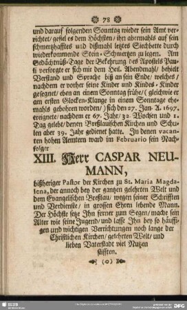 XIII. Herr Caspar Neumann