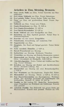 Arbeiten in Zinn., Messing, Bronzen (Nr. 180-230)