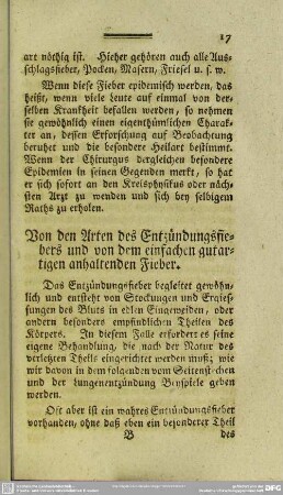 Von den Arten des Entzündungsfiebers und von dem einfachen gutartigen anhaltenden Fieber