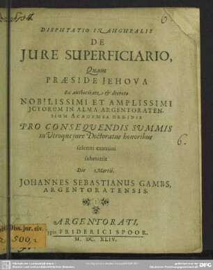 Disputatio inauguralis: De jure superficiario