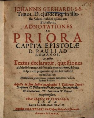 Adnotationes ad priora capita epistolae D. Pauli ad Romanos