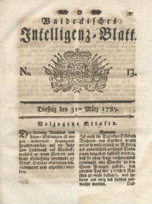 No. 13, Dinstag den 31ten März 1789