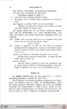 Beschreibender Teil, Gruppe IX