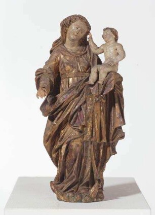 Statuette: Maria auf der Mondsichel mit Kind auf dem linken Arm