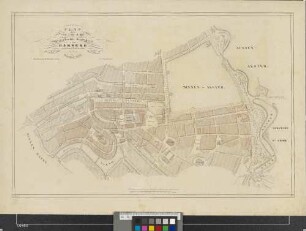 Plan des vom 5. bis 8. Mai eingeäscherten Stadttheils von Hamburg und deren Wiederaufbau