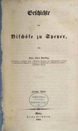 Geschichte der Bischöfe zu Speyer, 2
