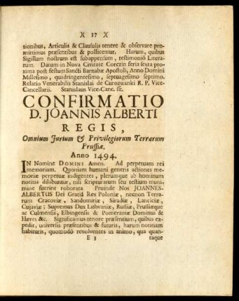 Confirmatio D. Joannis Alberti Regis, ...