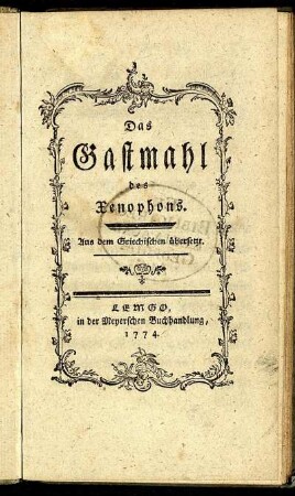 Das Gastmahl des Xenophons : Aus dem Griechischen übersetzt