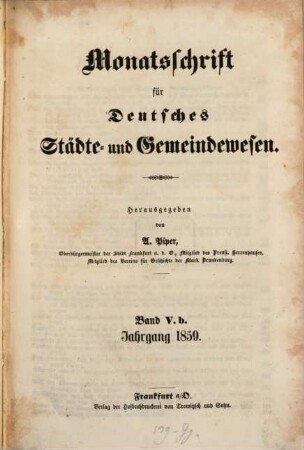 Monatsschrift für deutsches Städte- und Gemeindewesen. 5,b = H. 7-12. 1859