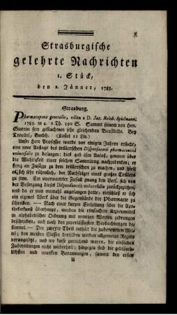 1. Stück, den 1. Jänner, 1783.