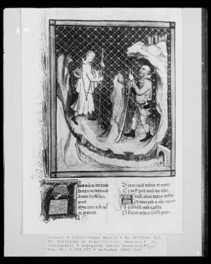 Ms 10176-8, Guillaume de Deguileville, Oeuvres, fol. 43: Begegnung zweier Wanderer/ Pilger