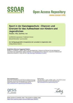 Sport in der Ganztagsschule - Chancen und Grenzen für das Aufwachsen von Kindern und Jugendlichen