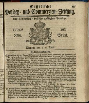 16tes Stueck, Montag den 21ten April 1794
