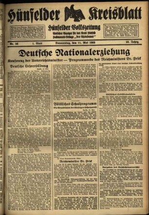 Erste Ausgabe vom Donnerstag, den 11. Mai 1933.