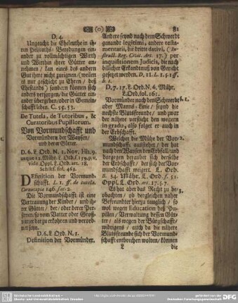 De Tutela, de Tutorbus, & Curatoribs Pupillorum. Von Vormundschafft und Vormündern der Waysen, und derer Gütter. D. 5