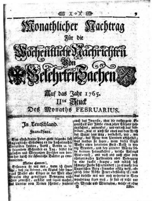 Monathliche Nachtrag [...] Auf das Jahr 1765 IItes Stuck Des Monaths Februarius