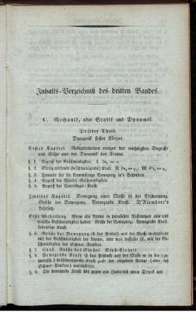 Inhalts-Verzeichniß des dritten Bandes.
