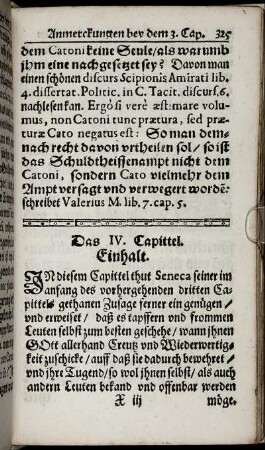 Das IV. Capittel; Einhalt, Senecæ Text.