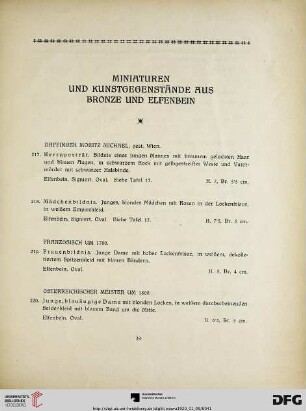 Miniaturen und Kunstgegenstände aus Bronze und Elfenbein (Nr. 217-234)