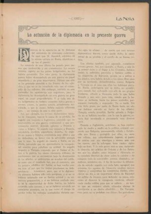 La actuación de la diplomacia en la presente guerra