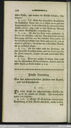 Fünfte Vorlesung. Von den widernatürlichen Zufällen des Kopftes, und des Athemholens