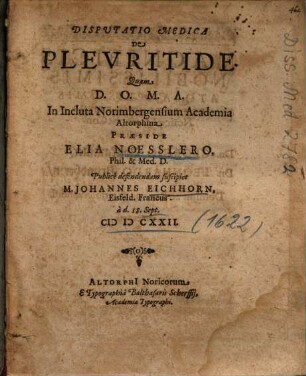 Dispvtatio Medica De Plevritide