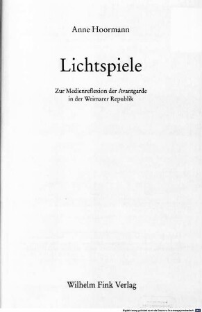 Lichtspiele : zur Medienreflexion der Avantgarde in der Weimarer Republik