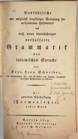 Formenlehre der lateinischen Sprache, 2