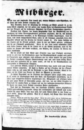 Mitbürger. Eine neue und empörende That beweist uns, [...] (Sammlung Friedlaender)
