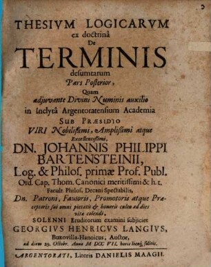 Thesivm logicarvm ex doctrina de terminis desumptarum pars posterior