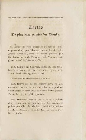 Cartes De plusieurs parties du Monde