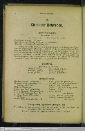 II. Behördenverzeichnis : II. Kirchliche Behörden
