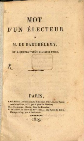 Mot d'un Electeur à M. de Barthélemy