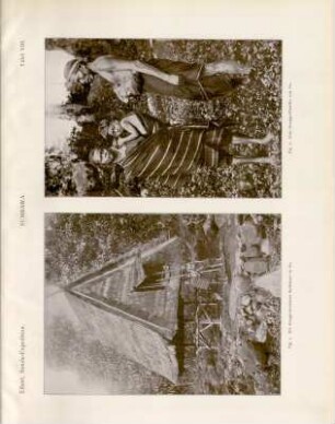 Tafel VIII. Sumbawa. Fig. 1. Ein donggonesisches Spitzhaus in Oo. Fig. 2. Eine Donggo-Familie von Oo