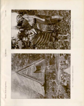 Tafel VIII. Sumbawa. Fig. 1. Ein donggonesisches Spitzhaus in Oo. Fig. 2. Eine Donggo-Familie von Oo
