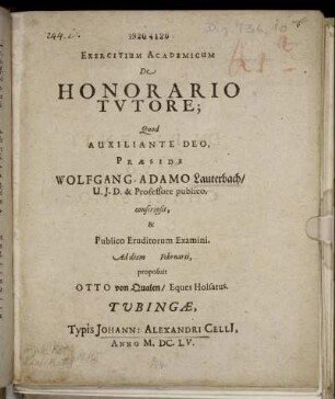 Exercitium Academicum De Honorario Tutore