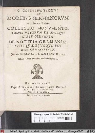 C. Cornelius Tacitus De Moribus Germanorum : cum Notis Criticis