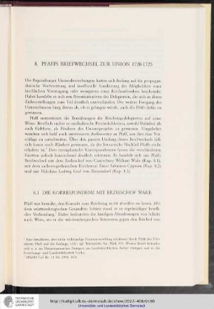 8. Pfaffs Briefwechsel zur Union 1720-1725