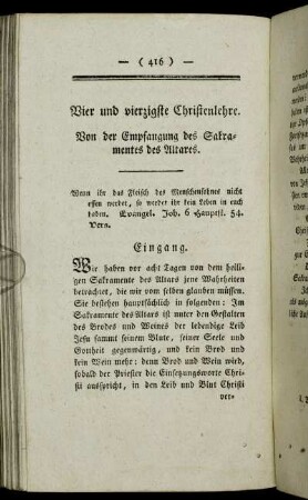 Vier und vierzigste Christenlehre. Von der Empfangung des Sakramentes des Altares.