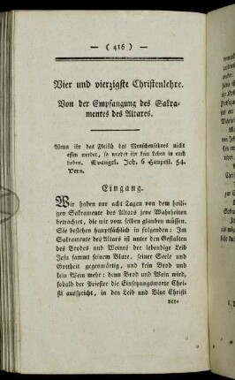 Vier und vierzigste Christenlehre. Von der Empfangung des Sakramentes des Altares.
