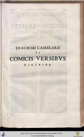 Joachimus Camerarius: De Comicis Versibus diatriba.