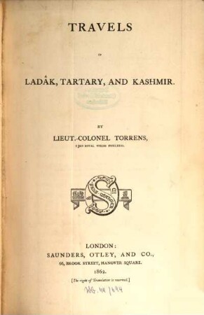 Travels in Ladâk, Tartary, and Kashmir