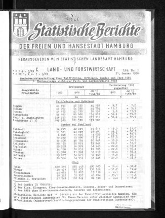 Ernteberichterstattung über Feldfrüchte, Grünland, Gemüse und Obst 1969 : Lfd. Nr. 1