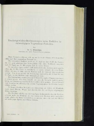Trockengewichts-Bestimmungen beim Rothklee in siebentägigen Vegetations-Perioden