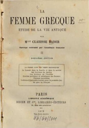 La femme grecque : Étude de la vie antique, 2